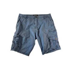 Iron Co Mens Faded Blue Cargo Shorts Size 36 Distressed Y2K Rugged Utility